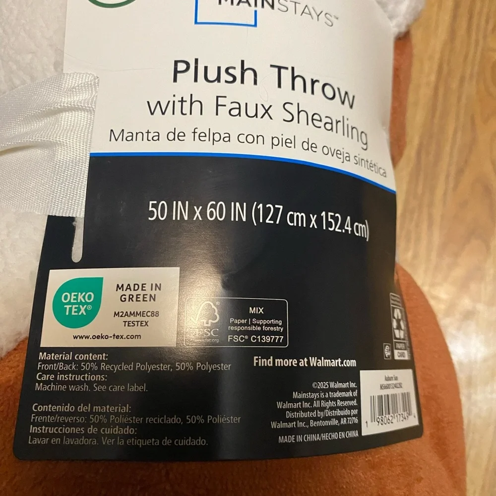 Mainstays Plush Throw with Faux Shearling in Sunburst Color 50x60 inches NWT